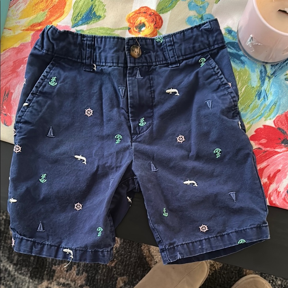Navy Blue Embroidered Shorts